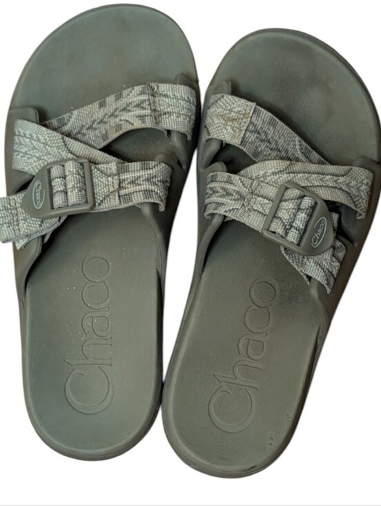 Chico's Shoes - Chaco Chillos Slide Sandals Grey Patterned Straps Slip On Shoes women's size 6